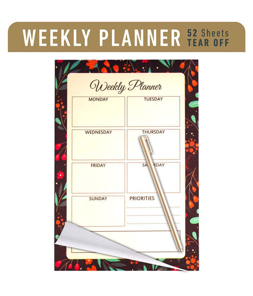 The Papier Ocean Weekly Planner Pads A5 Size 52 Weeks Sheets (Blue Flowers)