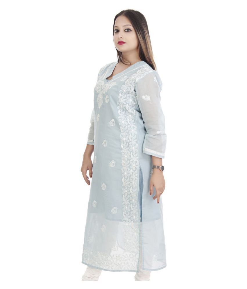 Ethnava Grey Cotton Straight Kurti Buy Ethnava Grey Cotton Straight