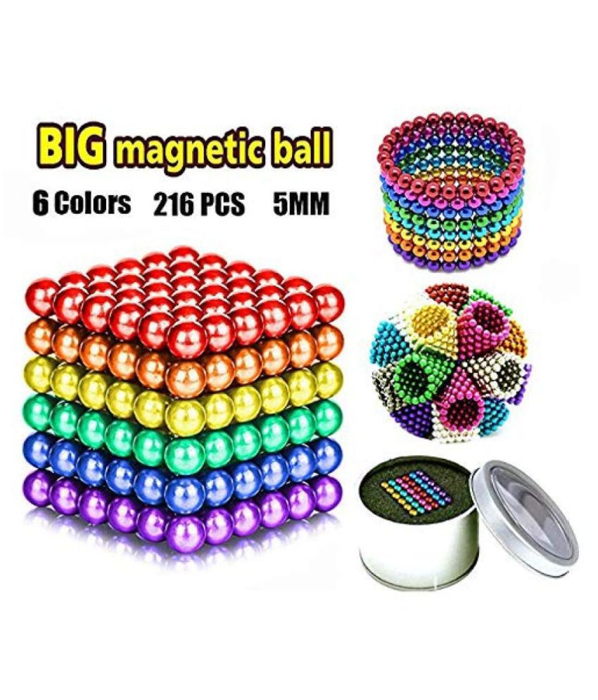 Office and Home Desk Toys for Adults 5MM 216 Pieces Magnetic Sculpture Magnet Building Blocks Fidget Gadget Toys for Stress Relief 6 Colors 