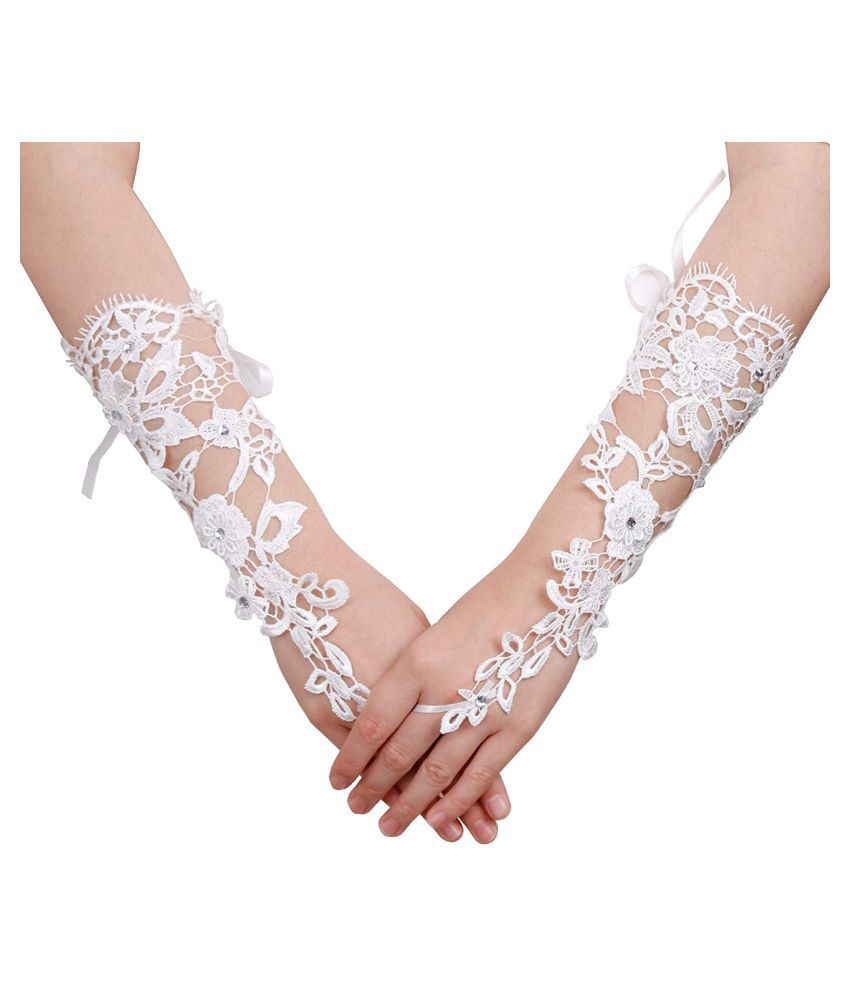 Bride's long lace fingerless gloves for Wedding Formal Party (White ...