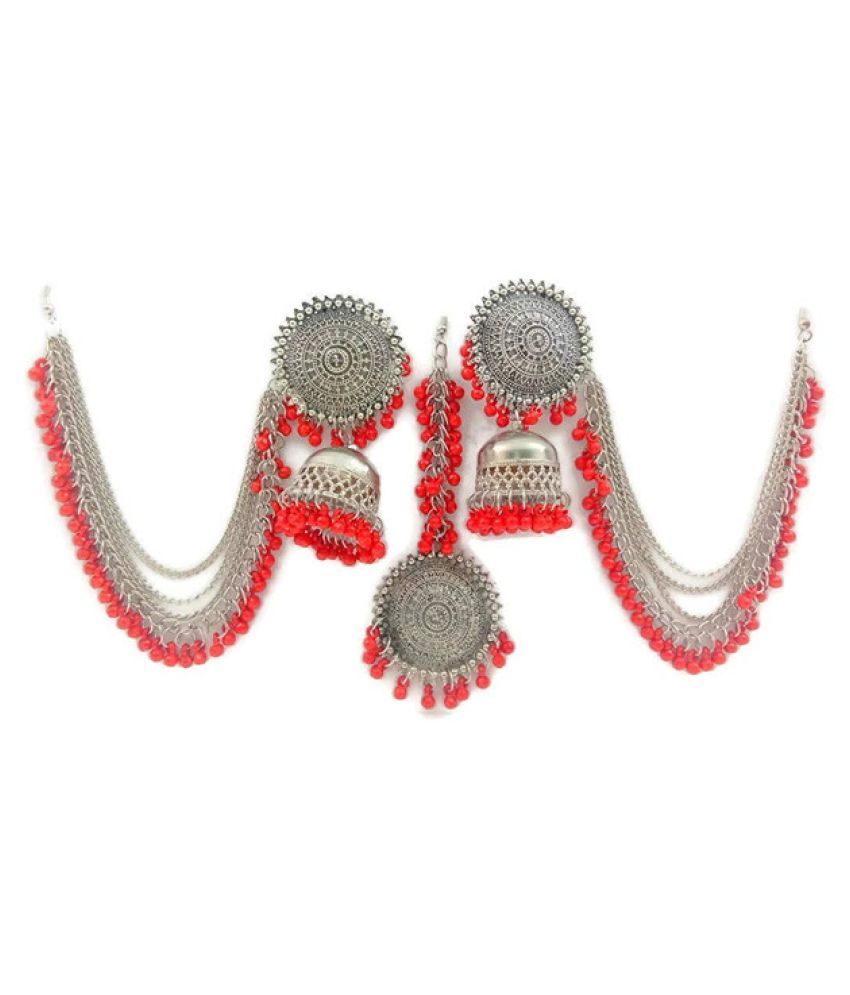 Bahubali Earrings With Chain Trendy Earrings Designer Silver Golden For