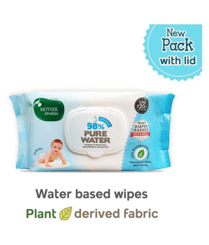 Mother Sparsh 98 Water Wipes (80 Scented Baby Wipes) Plant Based
