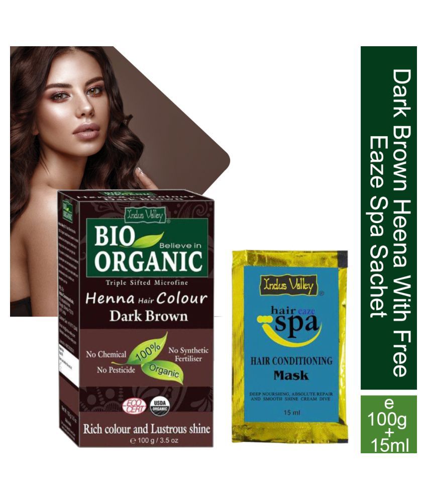 Indus Valley Dark Brown Henna Free Eaze Spa Sachet Semi Permanent Hair Color Dark Brown 100 g