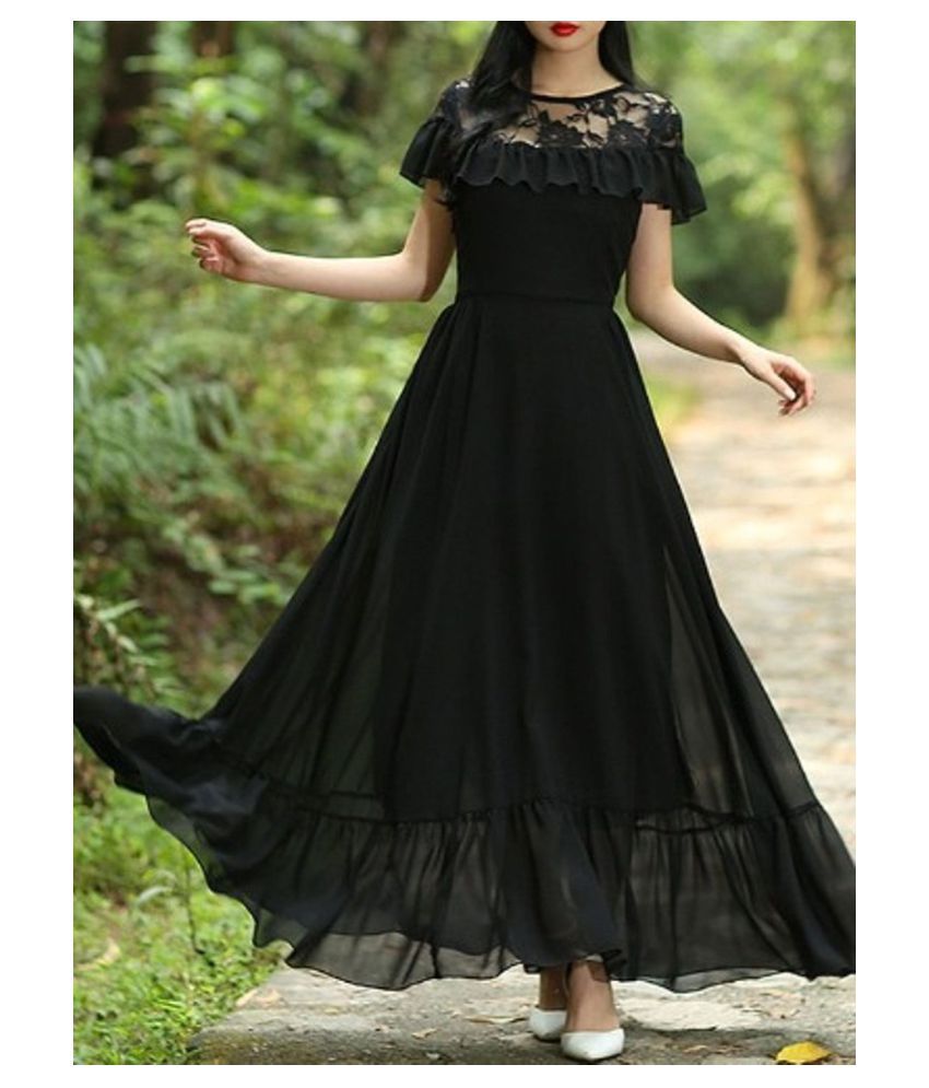     			Raabta Fashion Georgette Black Fit And Flare Dress
