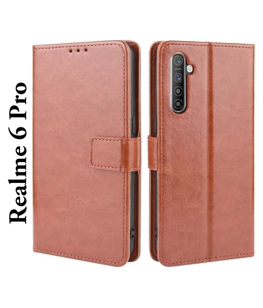     			Realme 6 Pro Flip Cover by JMA - Brown Leather Wallet Flip Case