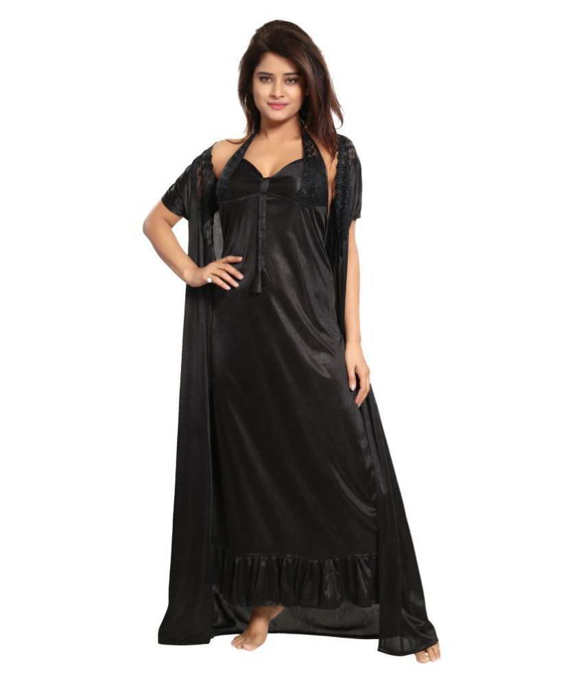     			Reposey Satin Nighty & Night Gowns - Black