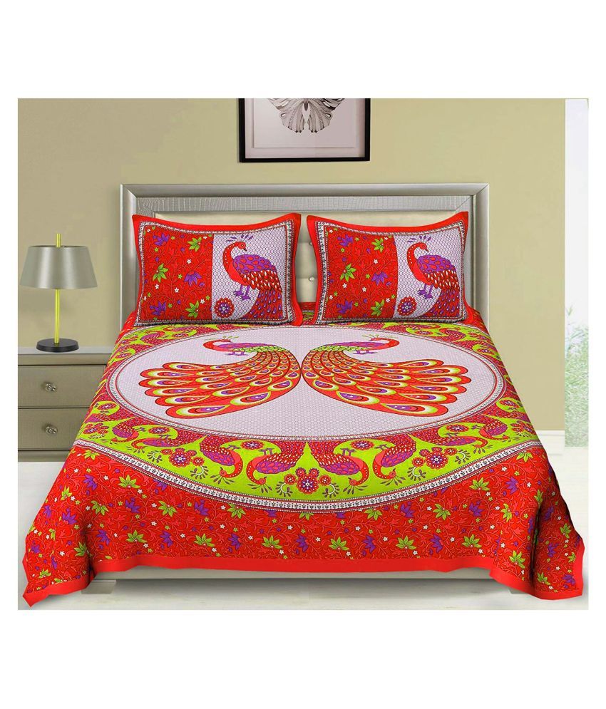     			HandiCave Cotton Double Bedsheet with 2 Pillow Covers