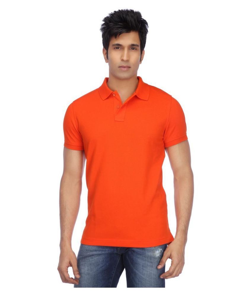     			KETEX Polyester Cotton Orange Plain Polo T Shirt