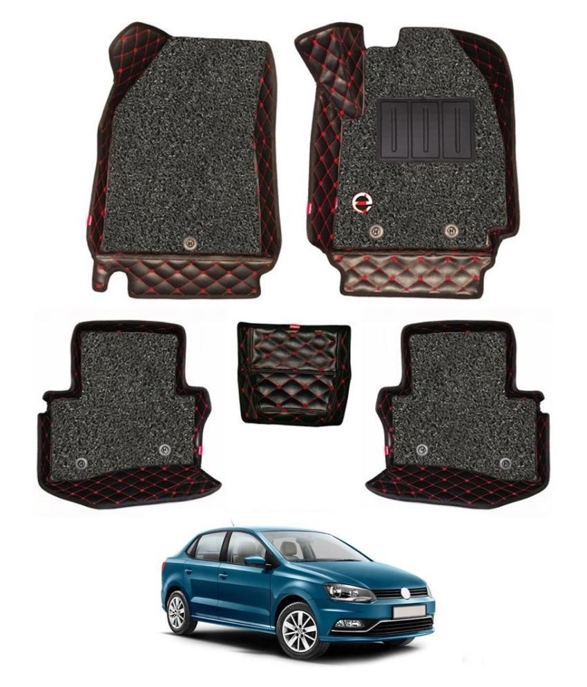 Elegant Luxury Leatherite 7D Car Mat For Volkswagen Ameo (Black & Red