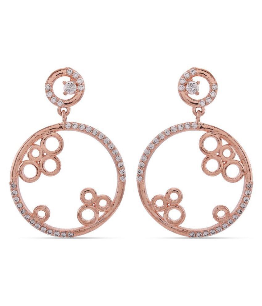 Tistabene Contemporary Round Designer Rose Tone Plated Danglers | Gold Plated With Ad Hangings Earrings | Light Weight Stylish Party Wear Earrings for Girls And Women (ER-3834)