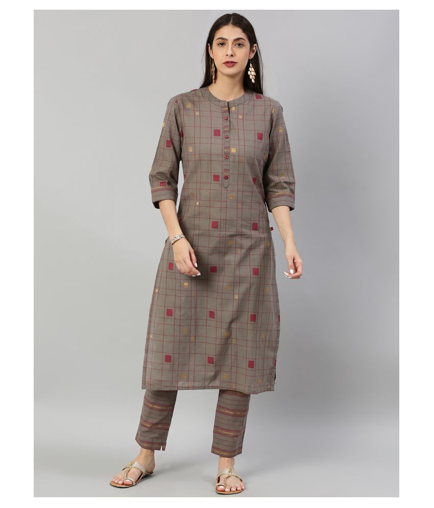     			Alena Cotton Kurti With Pants - Stitched Suit