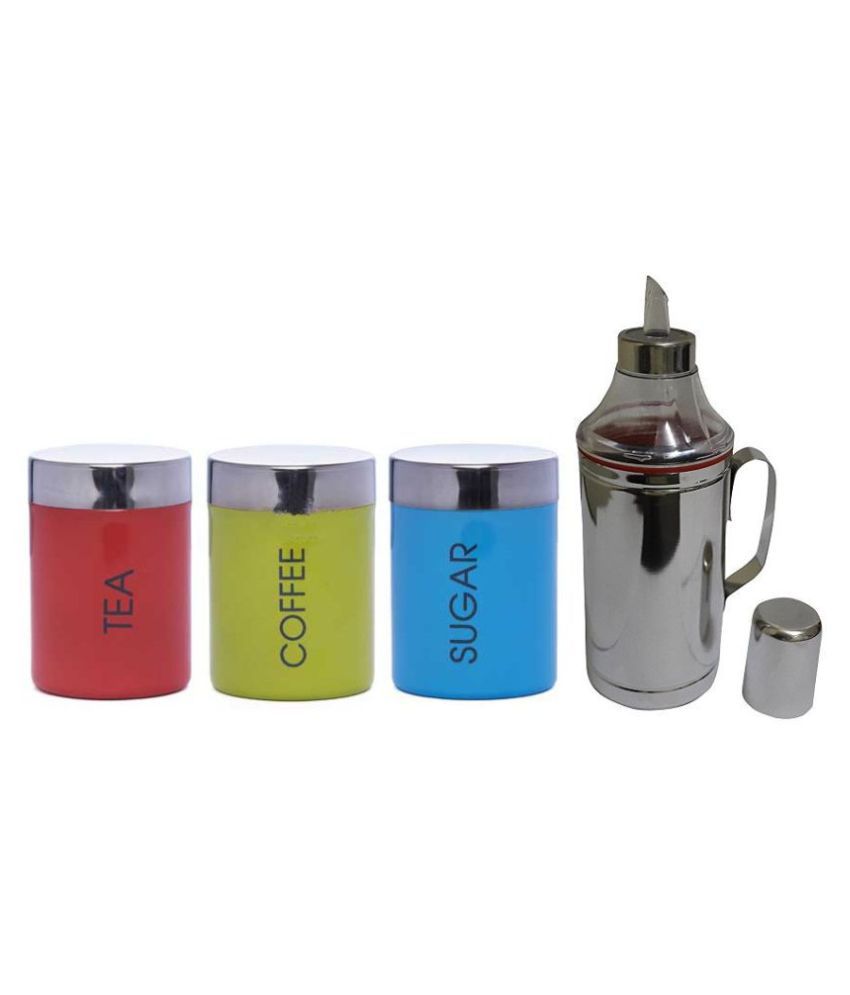     			Dynore Canisters & Steel Silver Tea/Coffee/Sugar Container ( Set of 4 )