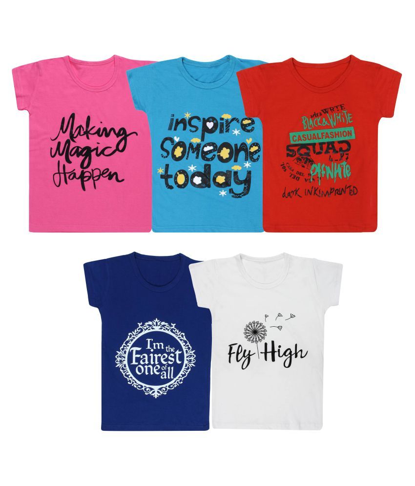     			Diaz Pack of 5 Girls 100% Cotton T-Shirts ( Multi )