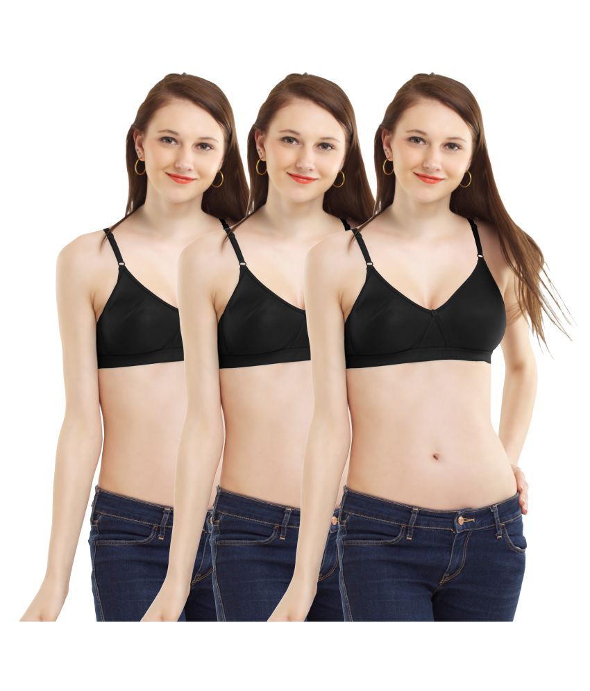     			Madam Pack of 3 Cotton Non Padded Women's T-Shirt Bra ( Black )