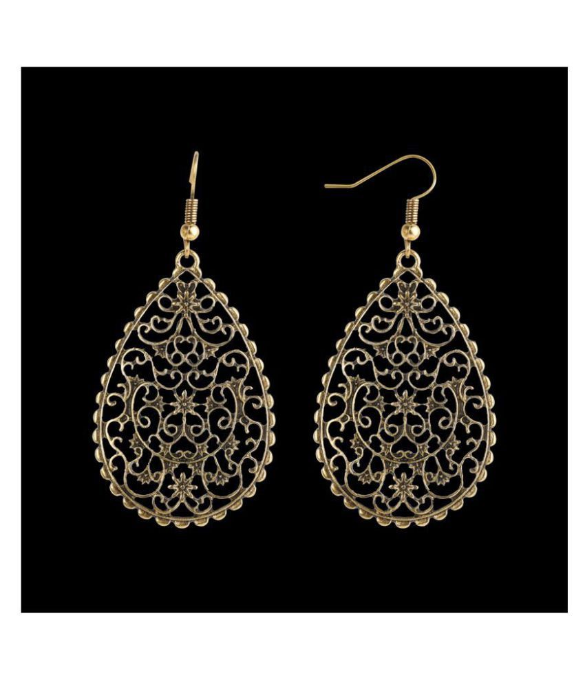     			Silver Shine Lavish Golden Mughal Jali Work Earrings for Women