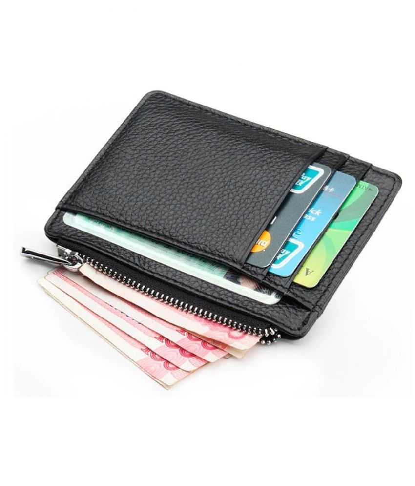 Hide&sleek Rfid Protected Men Genuine Black Leather Zip Clouser Card 