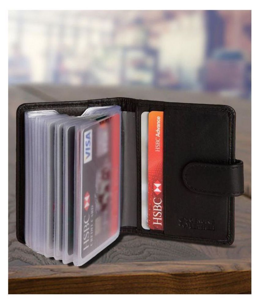 Hide&Sleek RFID Protected Black Genuine Leather 20 Slots Card Holder