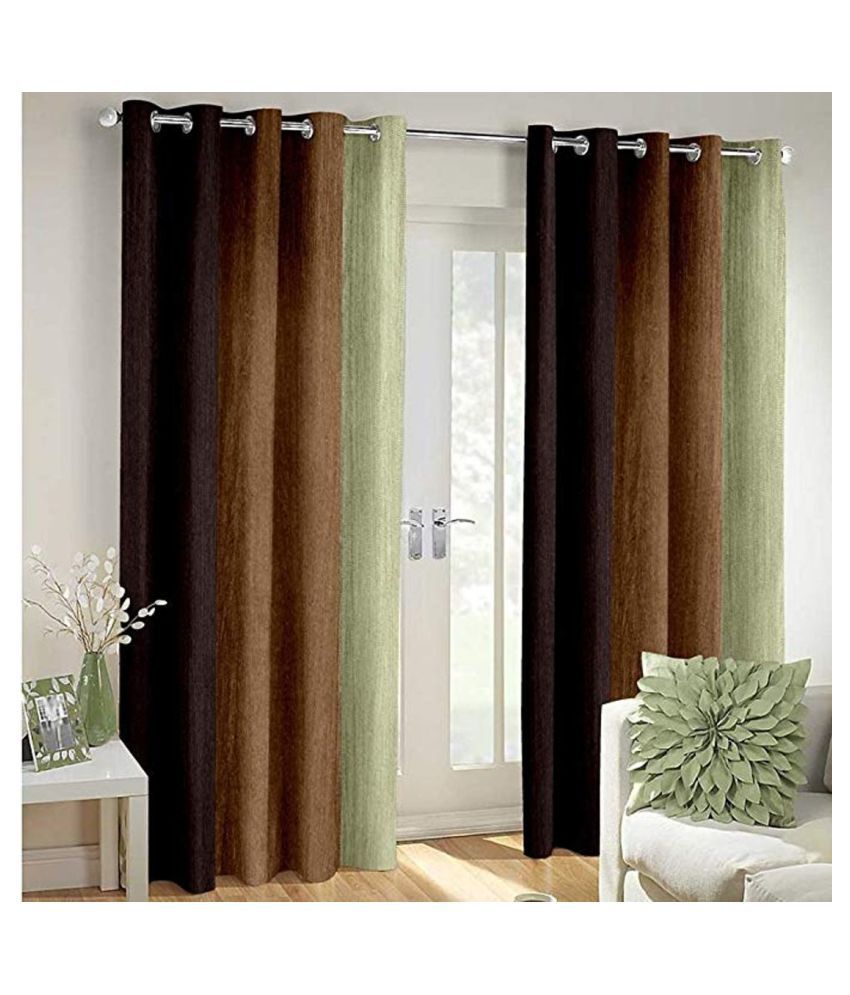     			Homefab India Floral Blackout Eyelet Long Door Curtain 8ft (Pack of 2) - Brown