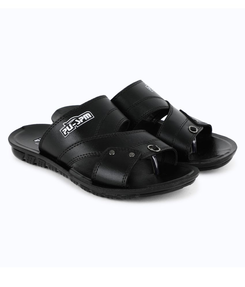     			SapSon Black Leather Slippers