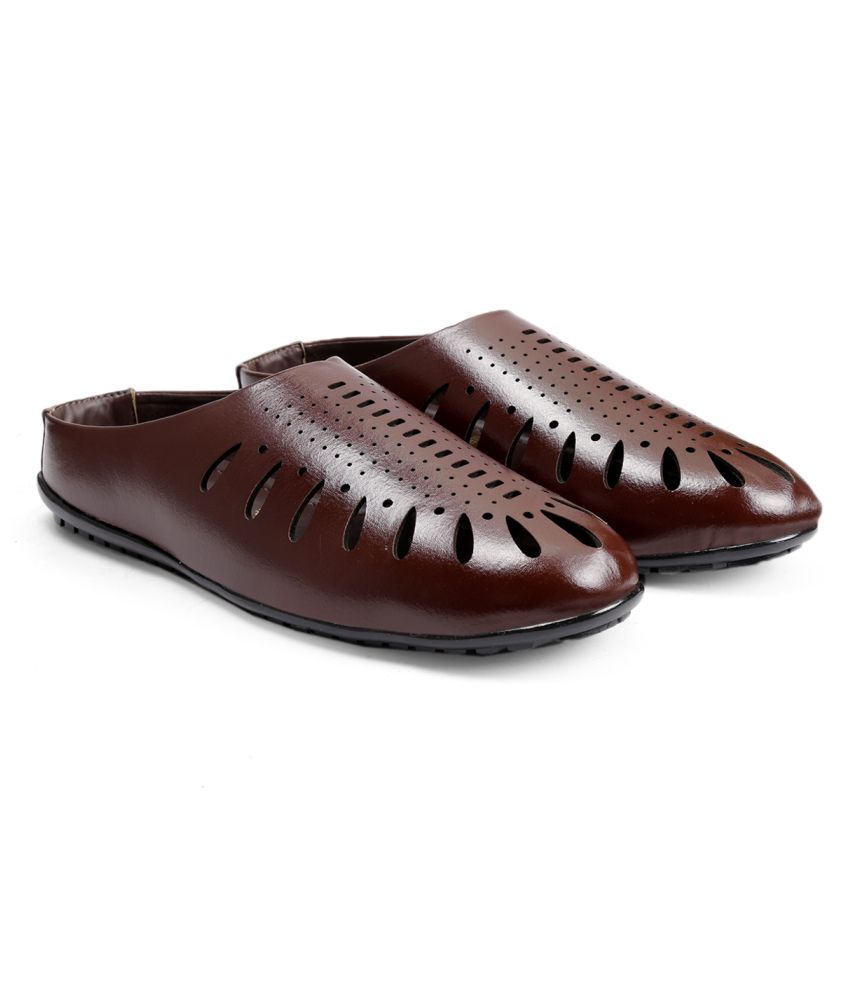     			YUVRATO BAXI Brown Faux Leather Sandals