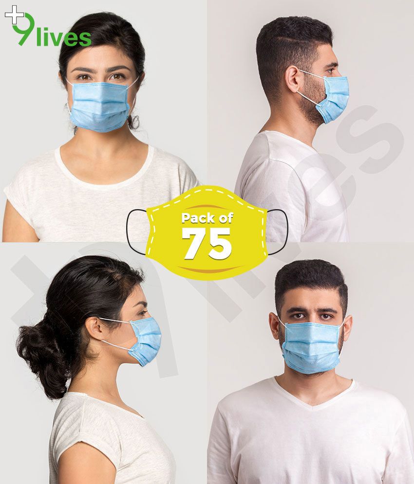 9lives 3 Ply Surgical Face Mask Pack of 75 Buy 9lives 3 Ply Surgical