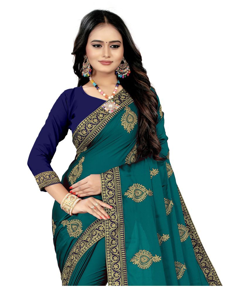 Guru alankar Blue Silk Blends Saree - Buy Guru alankar Blue Silk Blends ...