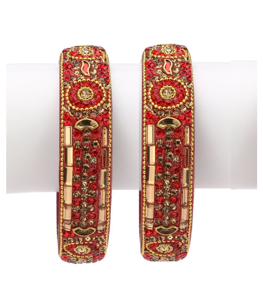     			Somil Exclusive Wedding Collection Kada & Bangle Set Designer Ornamented Red & Golden (Pack Of 2)- DN, 2.8