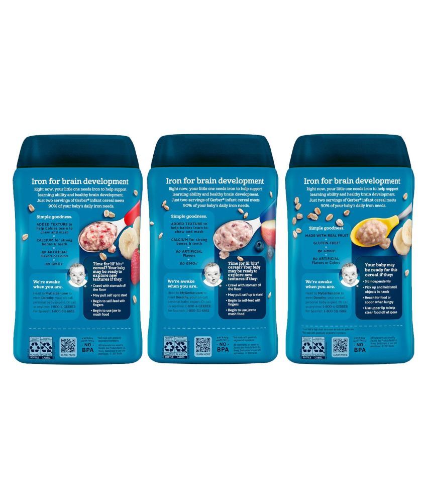 Gerber Banana Strawberry,Apple Blueberry,Banana Infant Cereal for 12