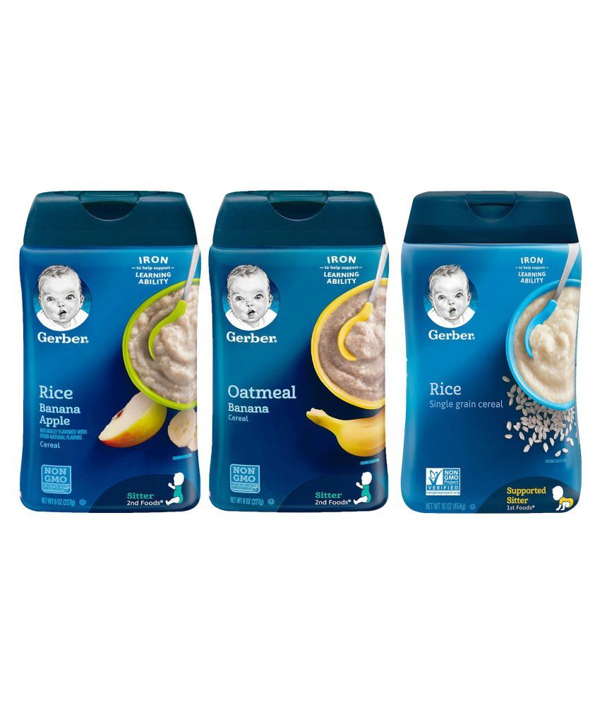 Gerber Rice & Banana Apple, Oat & Banana,Rice Infant Cereal for Under 6