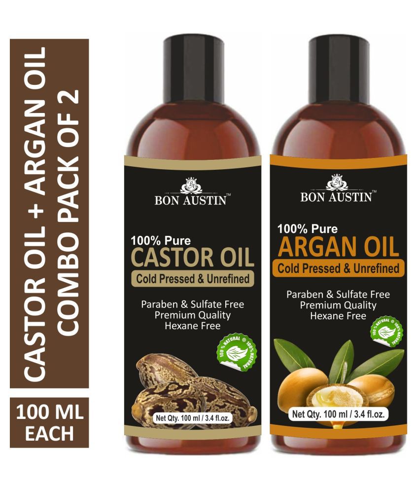     			Bon Austin Premium Castor Oil & Argan Oil - Cold Pressed & Unrefined Combo pack of 2 bottles of 100 ml(200 ml)