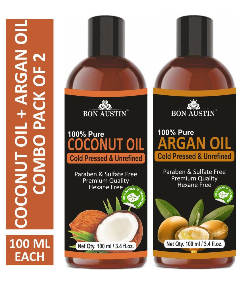     			Bon Austin Premium Coconut Oil & Argan Oil - Cold Pressed & Unrefined Combo pack of 2 bottles of 100 ml(200 ml)