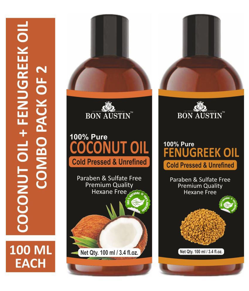     			Bon Austin Premium Coconut Oil & Fenugreek Oil - Cold Pressed & Unrefined Combo pack of 2 bottles of 100 ml(200 ml)