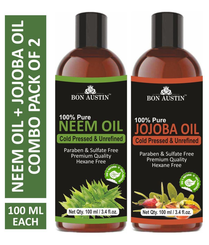     			Bon Austin Premium Neem Oil & Jojoba Oil - Cold Pressed & Unrefined Combo pack of 2 bottles of 100 ml(200 ml)