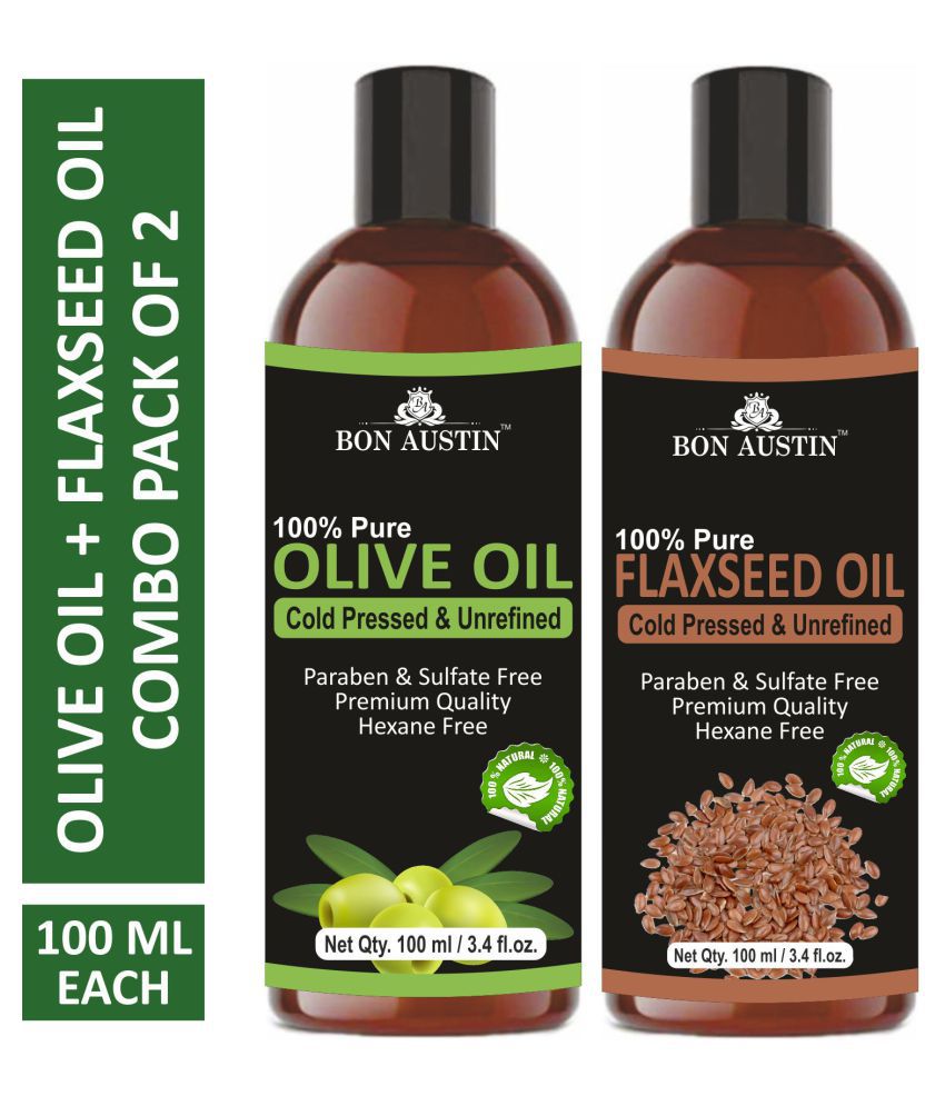     			Bon Austin Premium Olive Oil & Flaxseed Oil - Cold Pressed & Unrefined Combo pack of 2 bottles of 100 ml(200 ml)