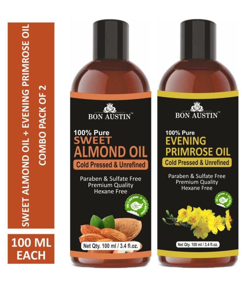     			Bon Austin Premium Sweet Almond Oil &  Evening Primrose Oil  - Cold Pressed & Unrefined Combo pack of 2 bottles of 100 ml(200 ml)