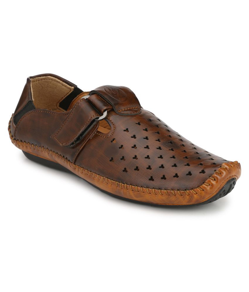 bucik men brown synthetic slip on leather sandals