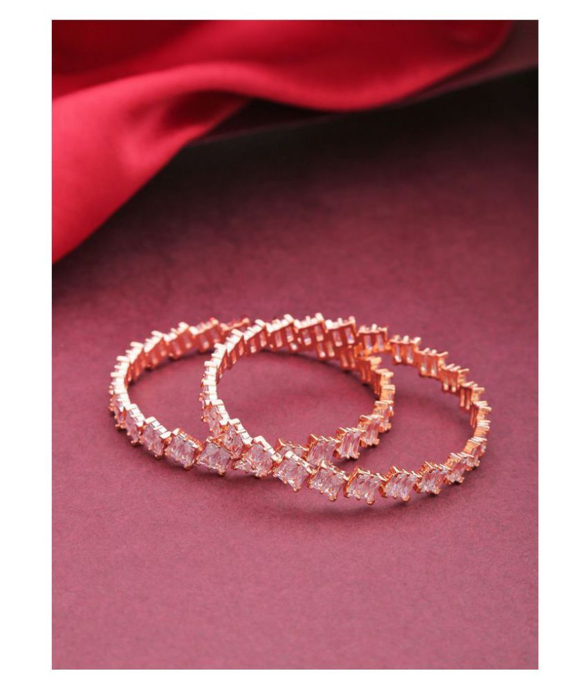     			Priyaasi Rose Gold-Plated Geomatric Design Bangles  with Artificial Stones for Women and Girls