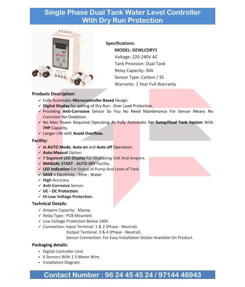Buy Single Phase Fully Automatic Digital Dry Run Protection Water Level