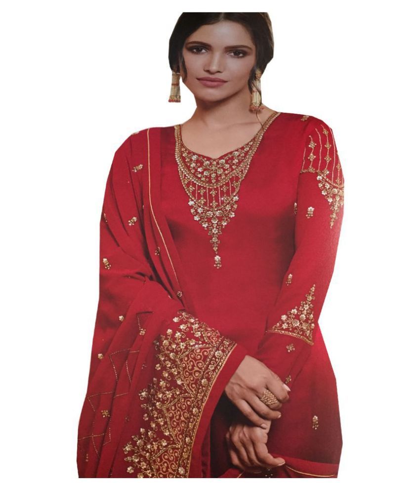 VISCARIA Red Satin Dress Material Buy VISCARIA Red Satin Dress