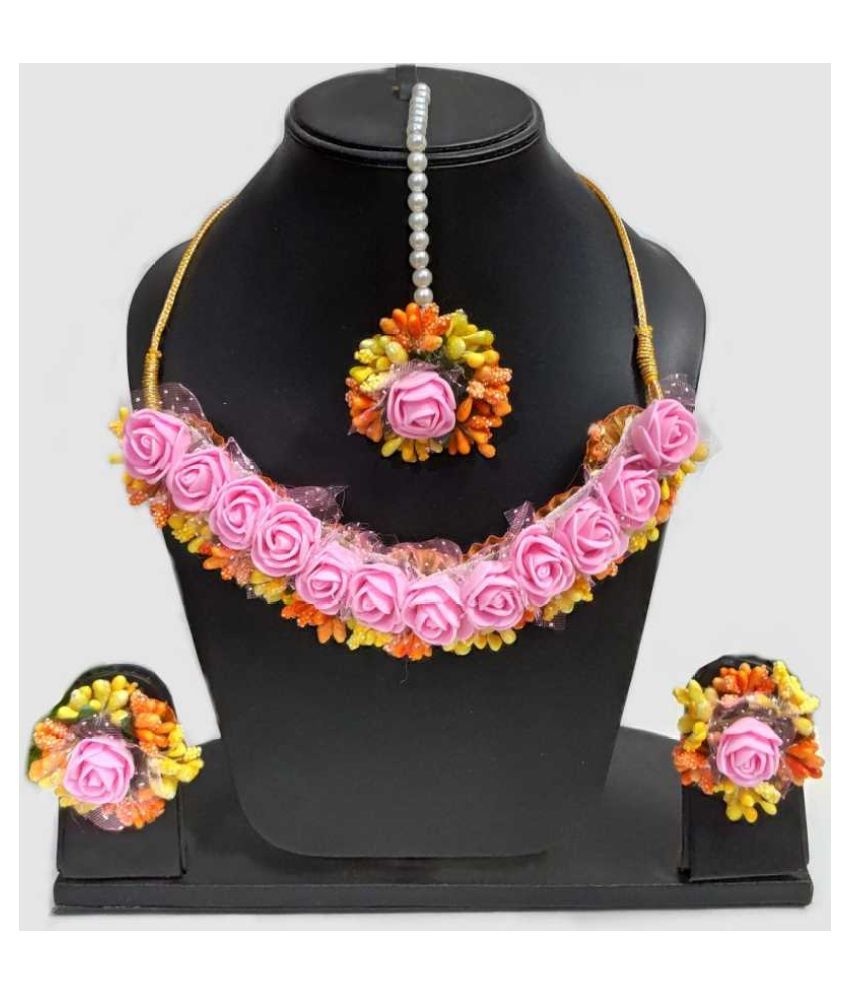 LAMANSH Flower Jewellery Set For Haldi,Mehendi Artificial Floral Jewelry Set For Women Bridal