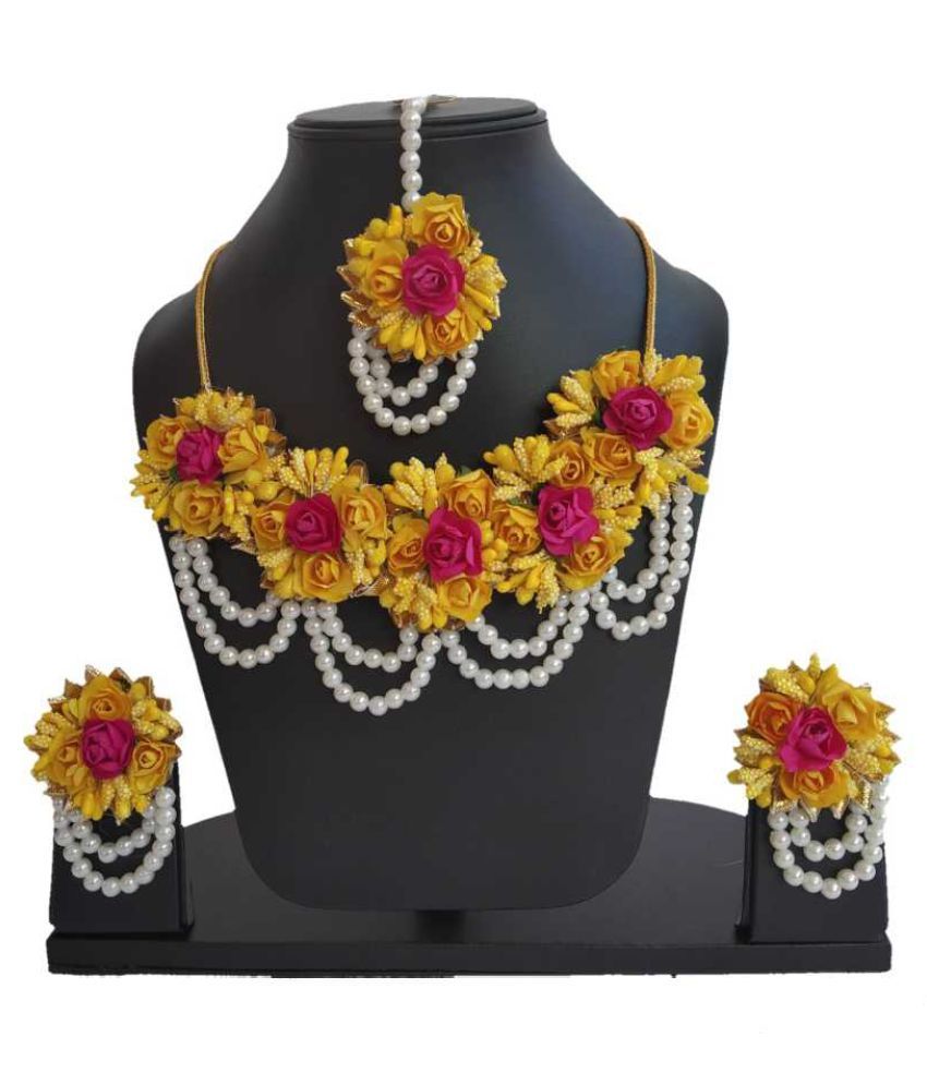 LAMANSH Flower Jewellery Set For Haldi,Mehendi Artificial Floral Jewelry Set For Women Bridal