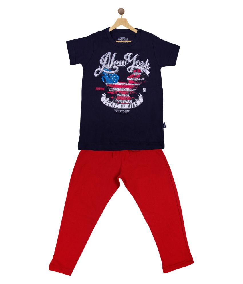     			Proteens Boys Short Sleeves Black & Red Top & Bottom Set