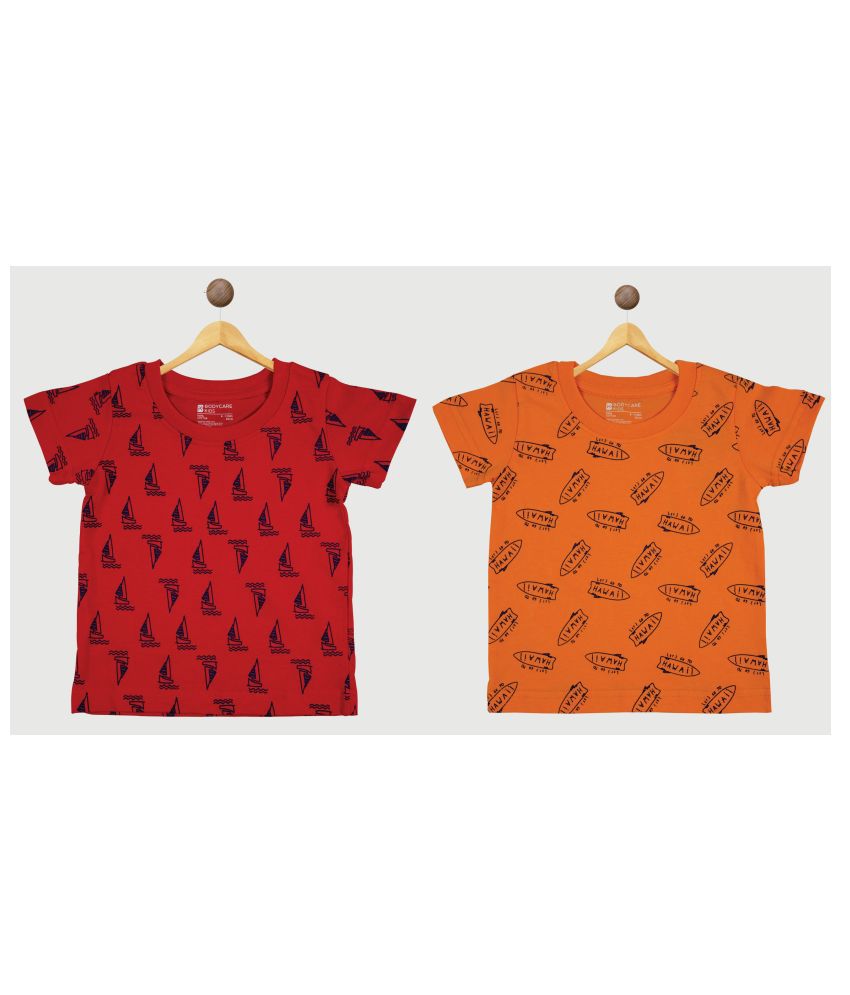     			Bodycare Kids Infantwear Boys Red & Orange Printed Round Neck T-Shirt pack of 2