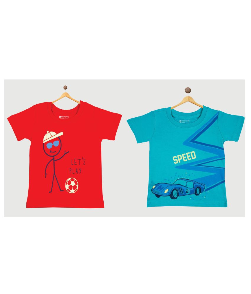     			Bodycare Kids Infantwear Boys Red & Blue Printed Round Neck T-Shirt pack of 2