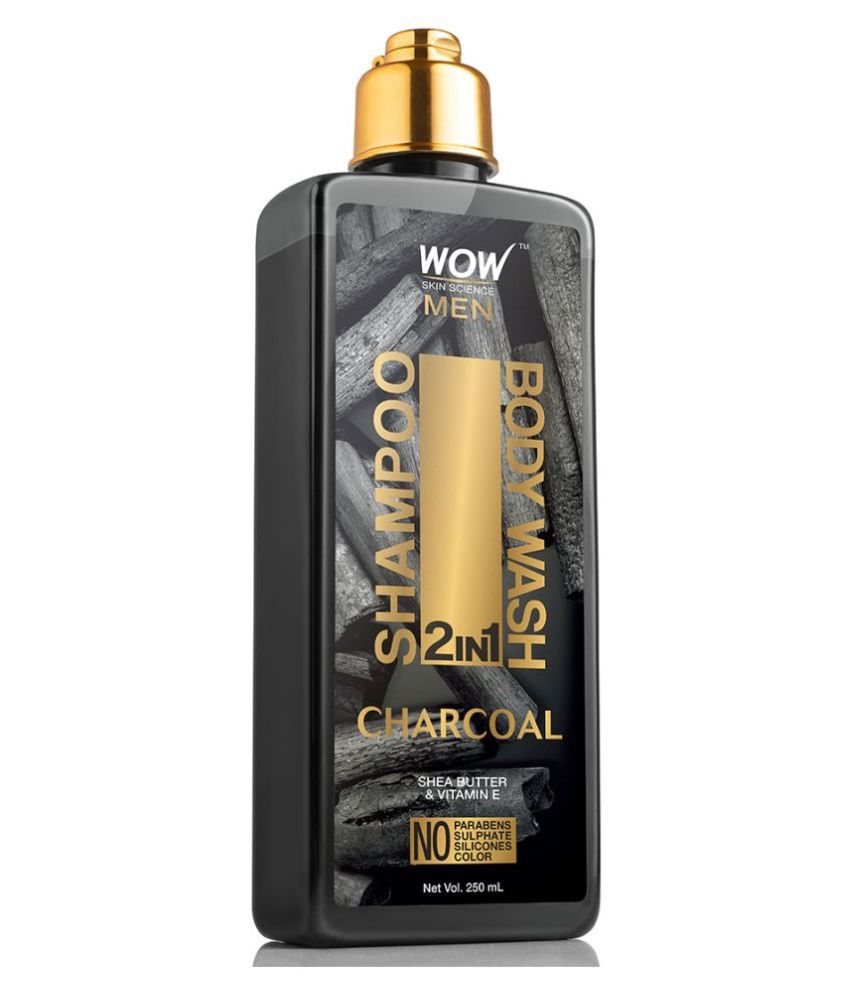 WOW Skin Science Charcoal 2-in-1 Shampoo + Body Wash - No Parabens, Sulphate, Silicones & Color (250 mL)