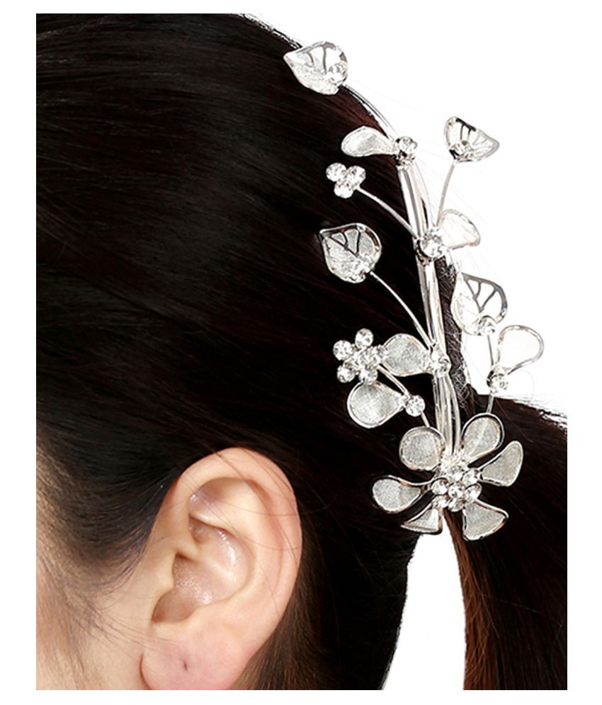 Priyaasi Sliver Floral Stone Hair Clip for Girls & Women Hair Accessories:  Buy Priyaasi Sliver Floral Stone Hair Clip for Girls & Women Hair  Accessories Online in India on Snapdeal