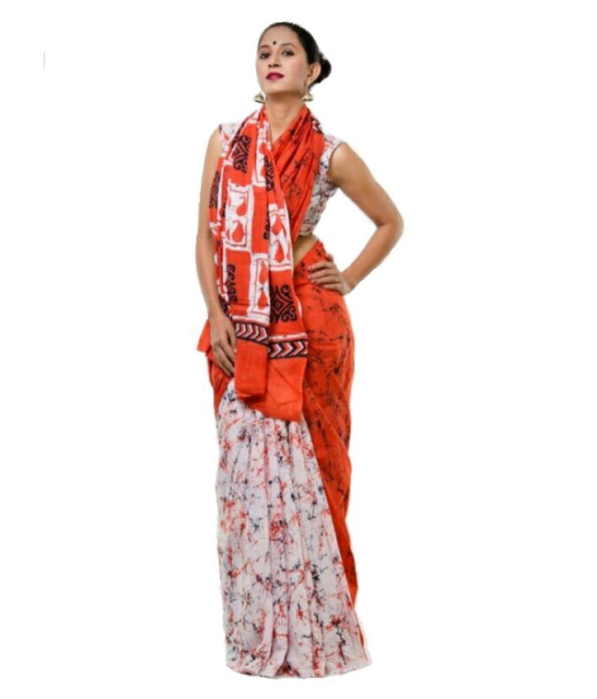 HARSUKHI Orange Malmal Saree - Buy HARSUKHI Orange Malmal Saree Online at Low Price - Snapdeal.com