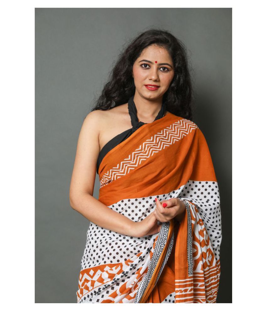 Shivanya Handicrafts Sari In Cotone Mulmul Stampato A Mano Con Pezzo Camicetta – 5,5 Mt, Multicolore, Jaipuri