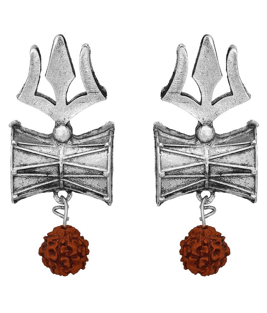 Doyen Creations Traditional Oxidized Silver Exclusive Shiva Trishul Rudraksh Dangle Jhumka Earrings for Women and Girls
