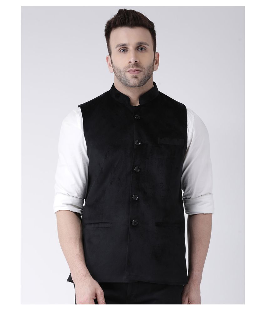     			Hangup Black Velvet Nehru Jacket